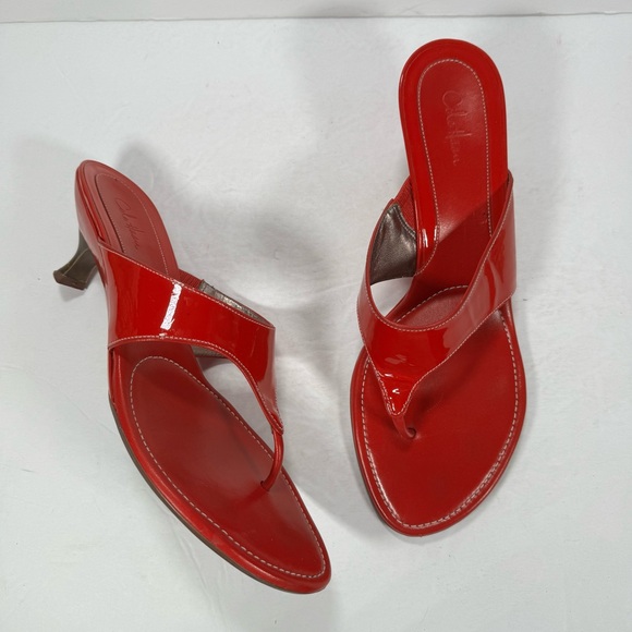 Cole Haan Y2K Red Patent Leather T Strap Thong Flip Flop Kitten Heel Sandals 10B - Picture 1 of 13